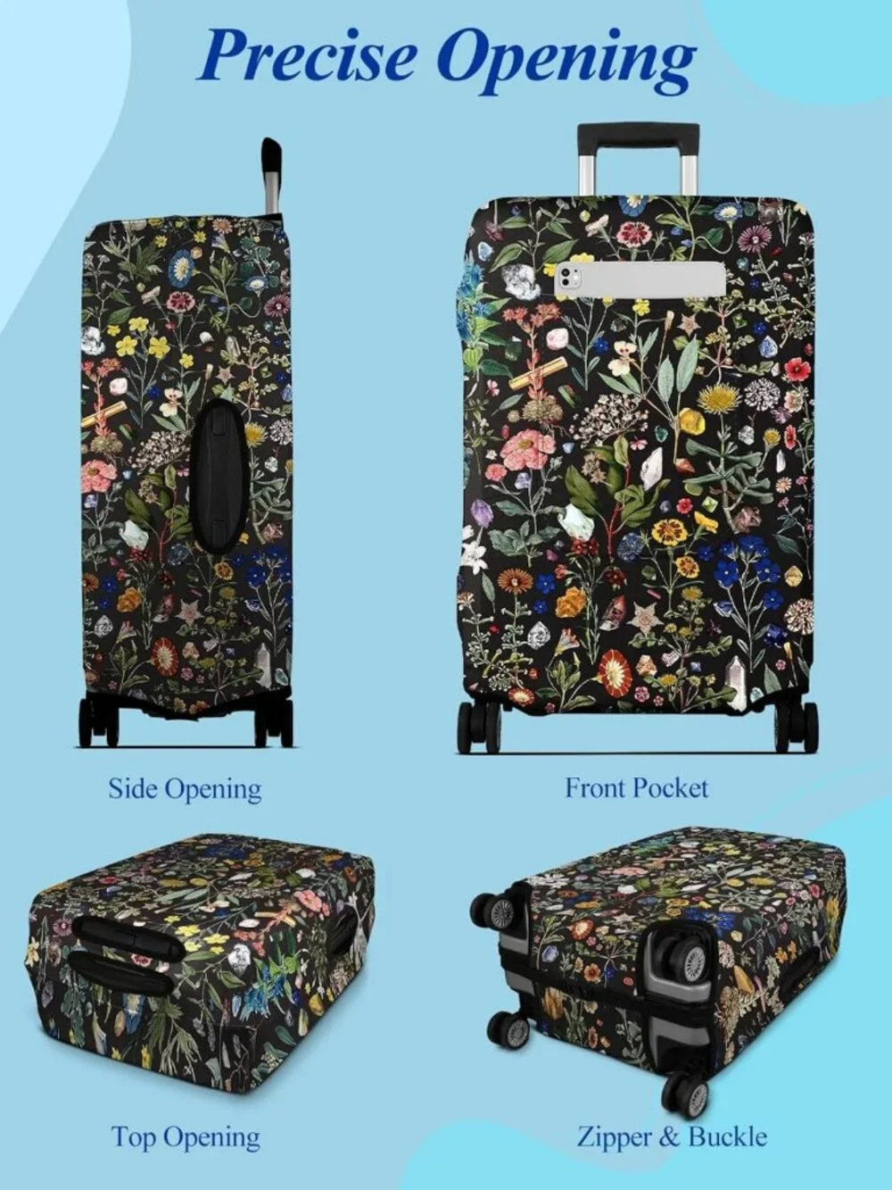 Travel Luggage Cover - TSA Approved Stretch Suitcase Protector, Washable Floral